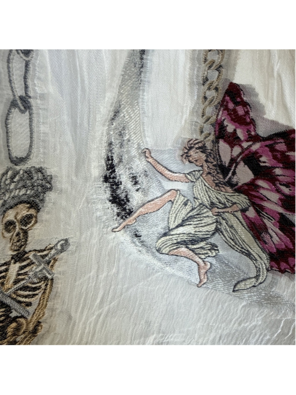 Alexander McQueen Silk Blend Scarf Wrap Fairy Chains Skeletons Butterfly Skull - Picture 4 of 11